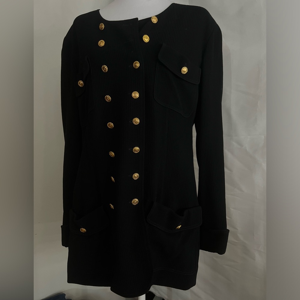 Vintage Chanel Boutique 28-Button Black Longline Jacket – Gold Rope Buttons